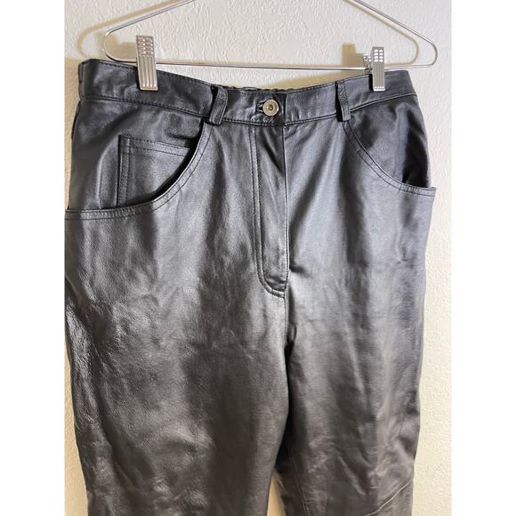 Vintage 100% Real Leather VENEZIA High Waist Straight Leg Pants ~MOTO SIZE 14/HO - Picture 2 of 10